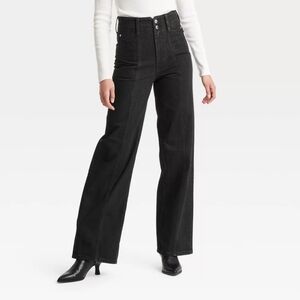 High-Waisted Black Tailored Wide-Leg Jeans